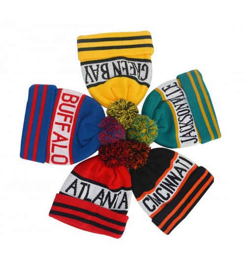 Striped Pom Pom Beanie Hat